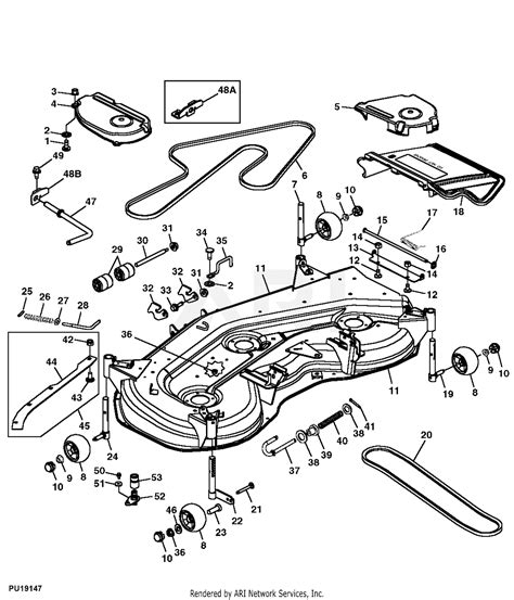 The 48A <b>Mower</b> <b>Deck</b> has strong spindle pockets, to keep the blades aligned, even after years of tough service: Forged from strong 10-gauge,. . John deere 325 48c mower deck parts diagram